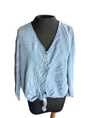 Loft Womens Button-Front Lightweight Denim Blouse Small Blue